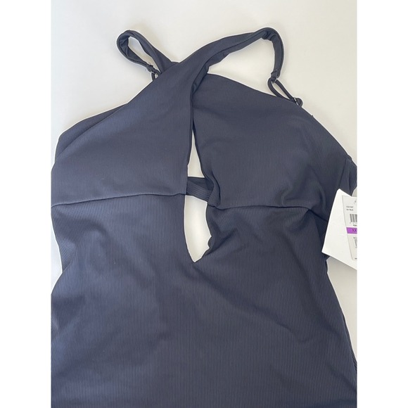 BECCA Black Fine Lines High Neck One Piece‎ Swimsuit Women's Size XL - Picture 4 of 8